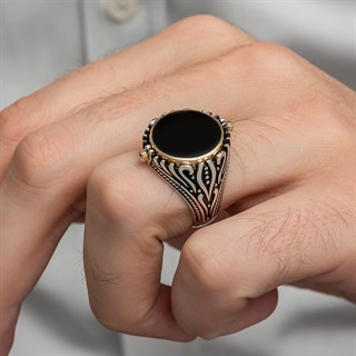 Çift Taraflı Mineli İsimli 925 Gümüş Erkek Yüzük