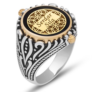 Çift Taraflı Mineli İsimli 925 Gümüş Erkek Yüzük