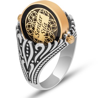 Çift Taraflı Mineli İsimli 925 Gümüş Erkek Yüzük