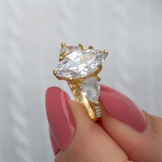 Damla Kesim Zirkon Taşlı Gümüş Tria Yüzük