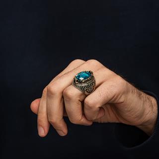 Fetih Koleksiyonu Kurt Başı Mavi Taşlı 925 Gümüş Yüzük