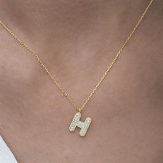 Gümüş Altın Kaplama Taşlı Harf Kolye