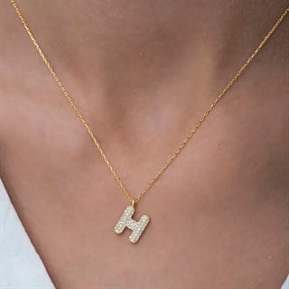 Gümüş Altın Kaplama Taşlı Harf Kolye