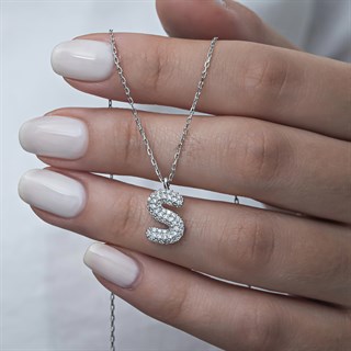 Gümüş Rodyum Kaplama Taşlı Harf Kolye