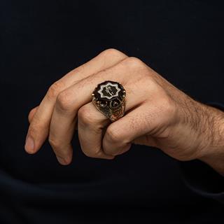 Hasbiyallah Yazılı Siyah Taşlı 925 Gümüş Yüzük