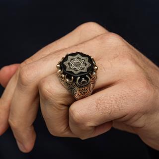 Hz. Süleyman Mührü Siyah Taşlı 925 Gümüş Yüzük