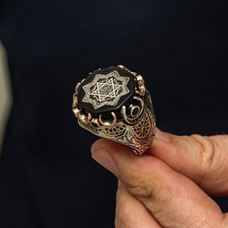 Hz. Süleyman Mührü Siyah Taşlı 925 Gümüş Yüzük