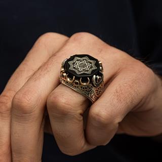 Hz. Süleyman Mührü Siyah Taşlı 925 Gümüş Yüzük