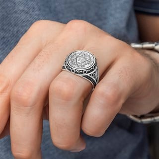 Hz. Süleyman Mührü İşlemeli 925 Gümüş Erkek Yüzük