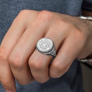 Hz. Süleyman Mührü İşlemeli 925 Gümüş Erkek Yüzük