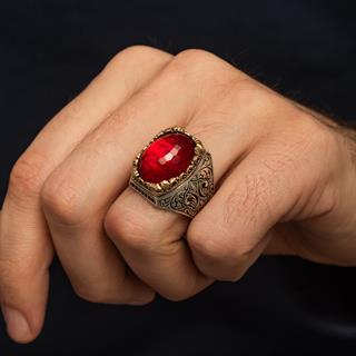 İsimli Kırmızı Taşlı 925 Gümüş Yüzük
