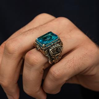 İslam Usta Koleksiyonu Mavi Taşlı 925 Gümüş Yüzük