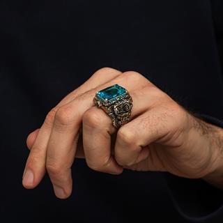 İslam Usta Koleksiyonu Mavi Taşlı 925 Gümüş Yüzük