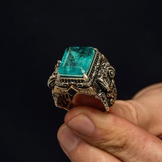 İslam Usta Koleksiyonu Mavi Taşlı 925 Gümüş Yüzük