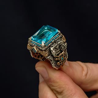 İslam Usta Koleksiyonu Mavi Taşlı 925 Gümüş Yüzük