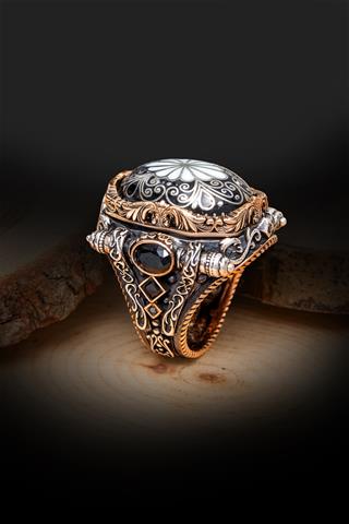 İslam Usta Selçuklu Motif Taşlı 925 Ayar Erkek Gümüş Yüzük