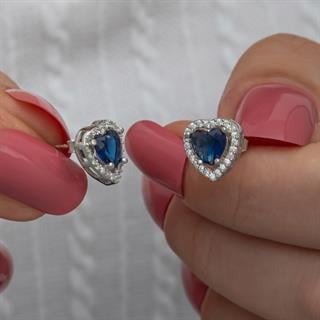 Kalpli Parlament Mavi Taşlı Gümüş Bayan Takı Seti