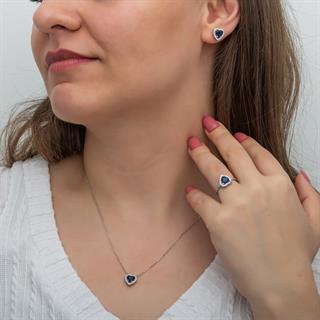 Kalpli Parlament Mavi Taşlı Gümüş Bayan Takı Seti