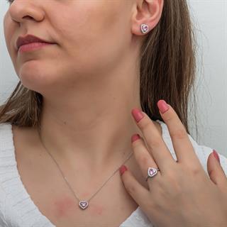 Kalpli Pembe Taşlı Gümüş Bayan Takı Seti