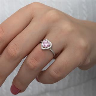Kalpli Pembe Taşlı Gümüş Tektaş Yüzük