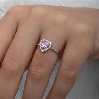 Kalpli Pembe Taşlı Gümüş Tektaş Yüzük