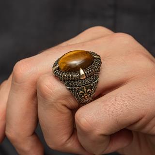 Kaplan Gözü Taşlı Oval 925 Gümüş Yüzük