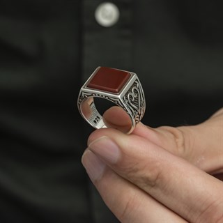 Kare Akik Taşlı 925 Gümüş Erkek Yüzük