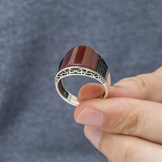 Karpuz Kesim Kırmızı Taşlı 925 Gümüş Erkek Yüzük