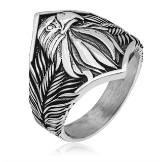 Kartal Başı Motifli Taşsız 925 Gümüş Erkek Yüzük