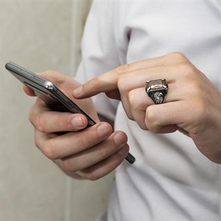 Kartal Motifli Kare Sitrin Taşlı 925 Gümüş Erkek Yüzük