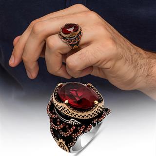 Kırmızı Taşlı 925 Ayar Gümüş Yüzük