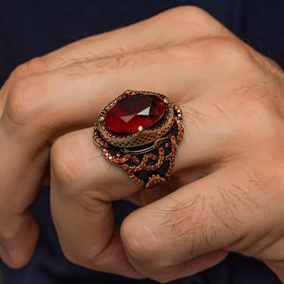 Kırmızı Taşlı 925 Ayar Gümüş Yüzük