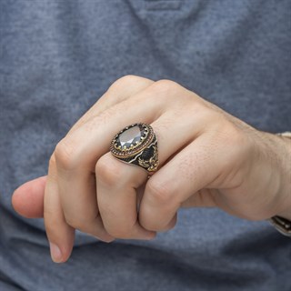 Kırmızı Taşlı Kartal Motifli 925 Gümüş Erkek Yüzük