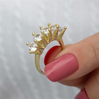 Kraliçe Taçı Altın Kaplama Gümüş Beştaş Yüzük