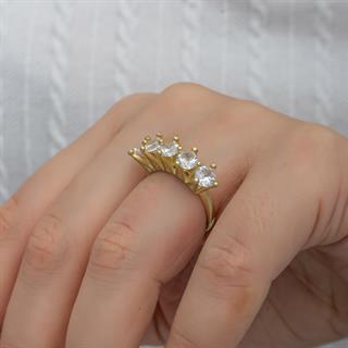 Kraliçe Taçı Altın Kaplama Gümüş Beştaş Yüzük