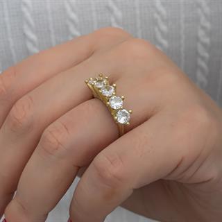 Kraliçe Taçı Altın Kaplama Gümüş Beştaş Yüzük