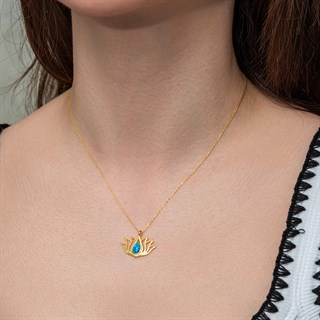 Lotus Çiçeği Opal Taşlı 925 Gümüş Kadın Kolye