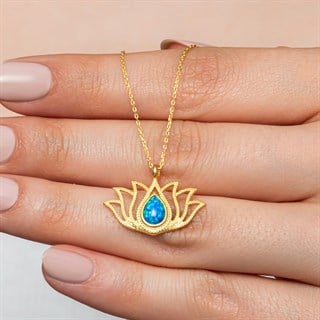 Lotus Çiçeği Opal Taşlı 925 Gümüş Kadın Kolye