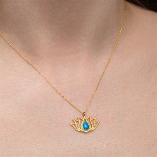 Lotus Çiçeği Opal Taşlı 925 Gümüş Kadın Kolye