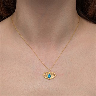 Lotus Çiçeği Opal Taşlı 925 Gümüş Kadın Kolye