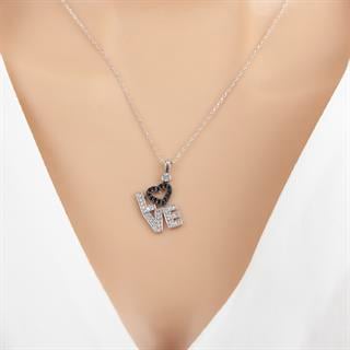Love Yazılı Taşlı  925 Gümüş Kadın Kolye