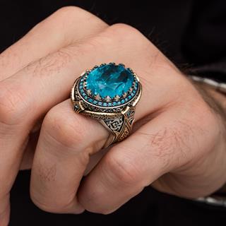 Mavi Paraiba Taşlı Zorbey 925 Gümüş Erkek Yüzük