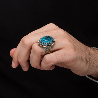 Mavi Paraiba Taşlı Zorbey 925 Gümüş Erkek Yüzük