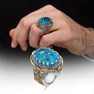 Mavi Paraiba Taşlı Zorbey 925 Gümüş Erkek Yüzük