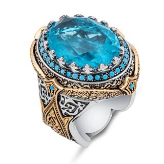 Mavi Paraiba Taşlı Zorbey 925 Gümüş Erkek Yüzük