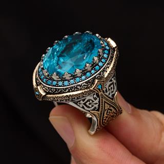 Mavi Paraiba Taşlı Zorbey 925 Gümüş Erkek Yüzük