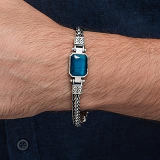 Mavi Taşlı 925 Ayar Gümüş Erkek Bileklik