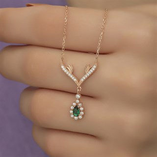 Melek Kanadı Motifli Zirkon Taşlı Gümüş Bayan Kolye