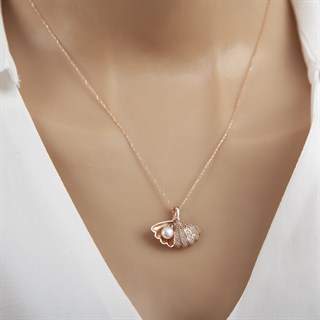 Mercan İnci Rose Kaplama 925 Gümüş Kadın Kolye