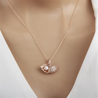 Mercan İnci Rose Kaplama 925 Gümüş Kadın Kolye